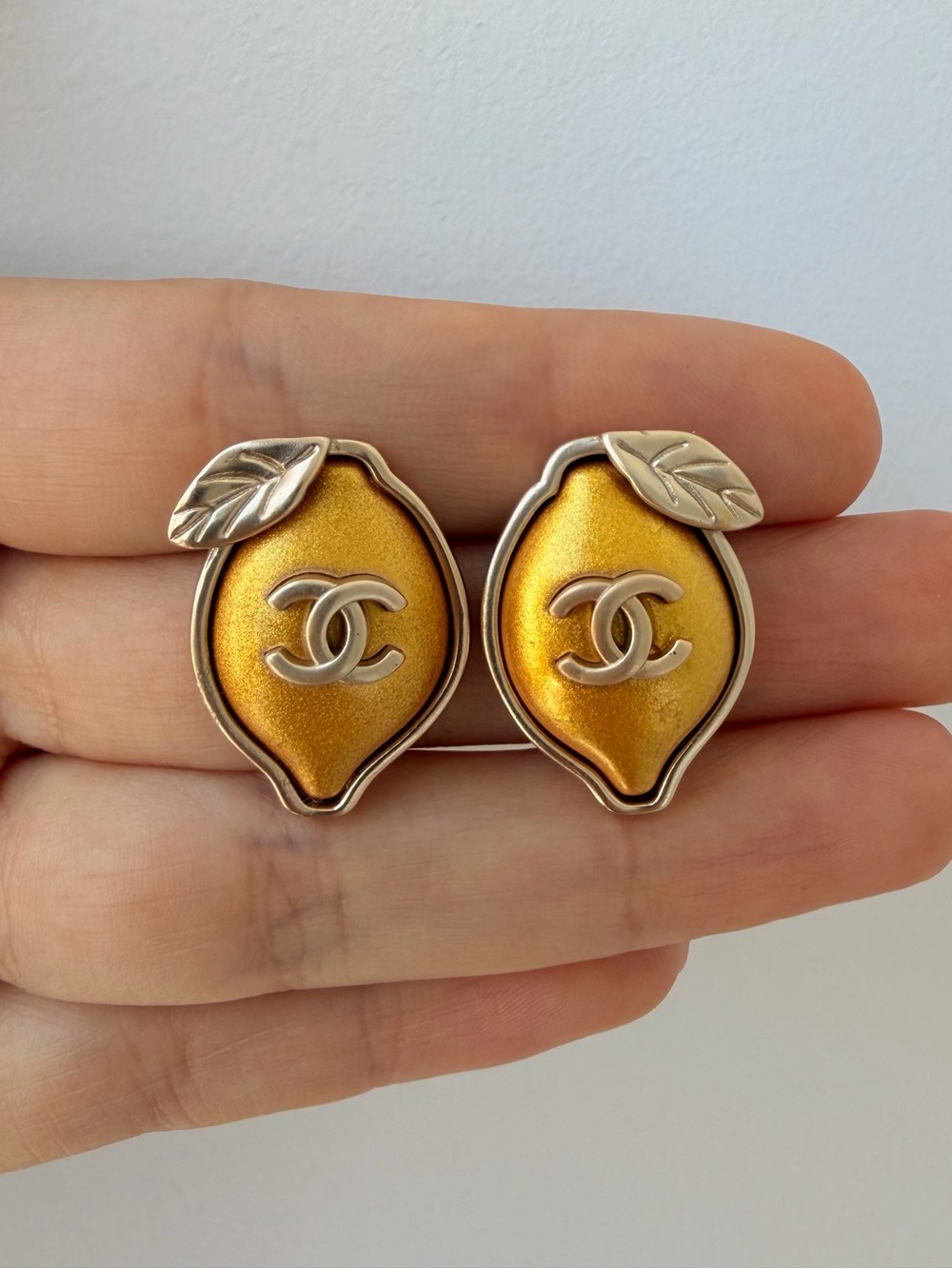 🍋CHANEL Gold Tone Yellow Lemon Earrings 🍋